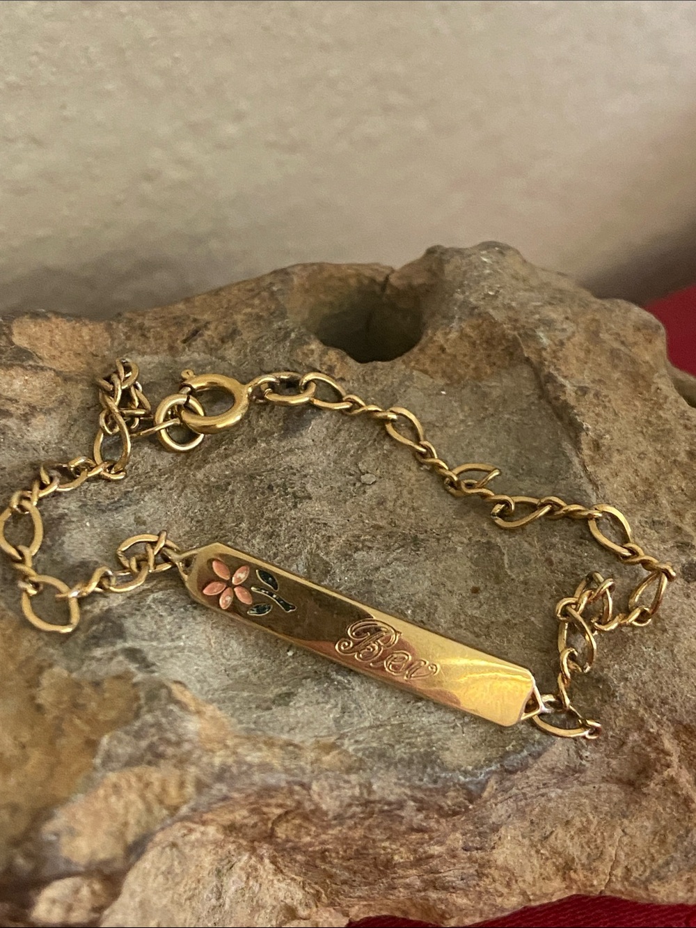 Vintage ANSON 12K GF Gold Floral Engraved “BEV” ID Bracelet - Gold